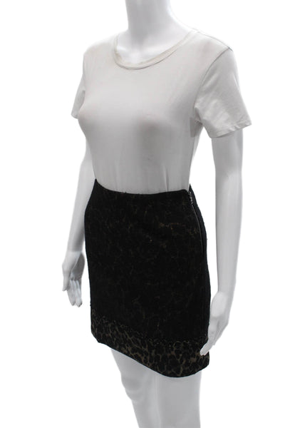 Elie Tahari Womens Black Animal Print Mini Pencil Skirt Wool Blend Size 6