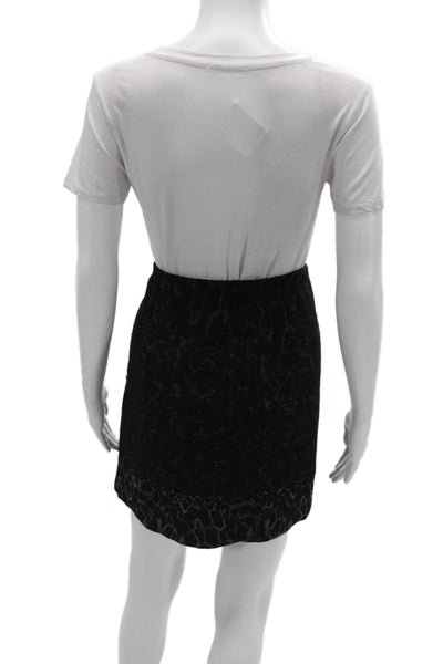 Elie Tahari Womens Black Animal Print Mini Pencil Skirt Wool Blend Size 6