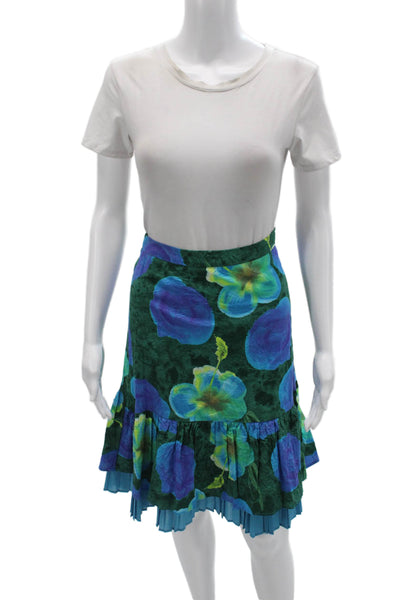 Piazza Sempione Womens Blue Floral A-Line Pleated Skirt Cotton Size 42