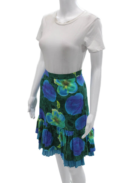 Piazza Sempione Womens Blue Floral A-Line Pleated Skirt Cotton Size 42