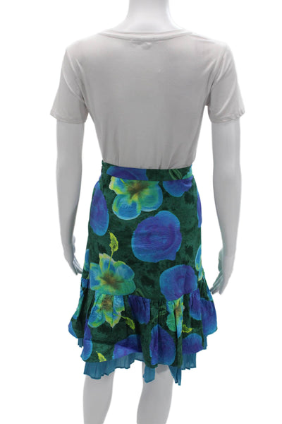 Piazza Sempione Womens Blue Floral A-Line Pleated Skirt Cotton Size 42