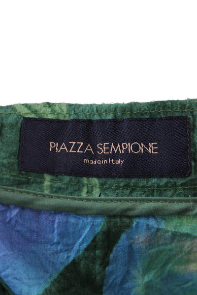 Piazza Sempione Womens Blue Floral A-Line Pleated Skirt Cotton Size 42