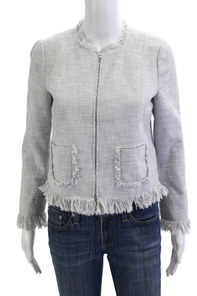 Rebecca Taylor Women Jacket Gray Cotton Blend Zip Crew Neck Size 2