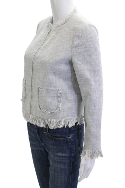 Rebecca Taylor Women Jacket Gray Cotton Blend Zip Crew Neck Size 2