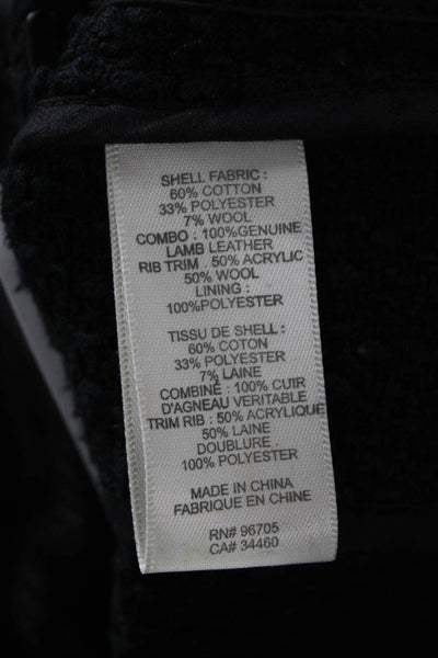 Rebecca Taylor Women Black Designer Round Neck Long Sleeve Zip Jacket Size 2