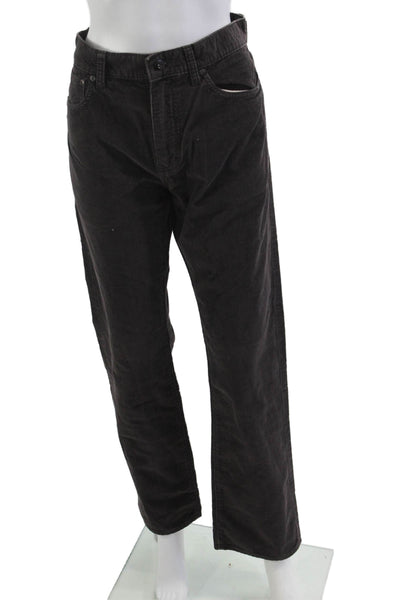 J Crew Mens Brown Solid Cotton Pants Button Closure 90s Fall Size 32