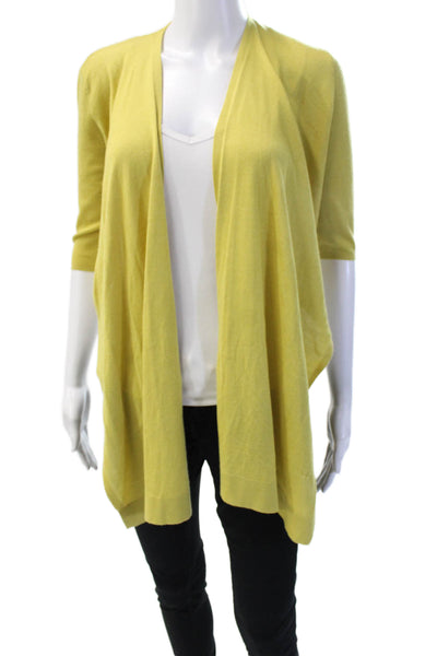Akris Womens V-Neck Cashmere Cardigan Yellow 3/4 Sleeve Size 6