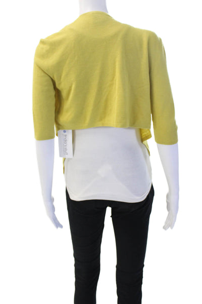 Akris Womens V-Neck Cashmere Cardigan Yellow 3/4 Sleeve Size 6