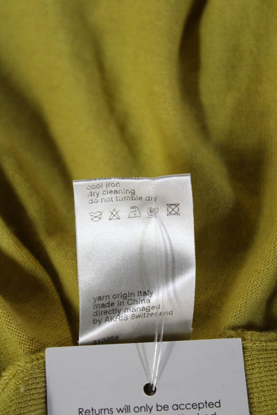 Akris Womens V-Neck Cashmere Cardigan Yellow 3/4 Sleeve Size 6