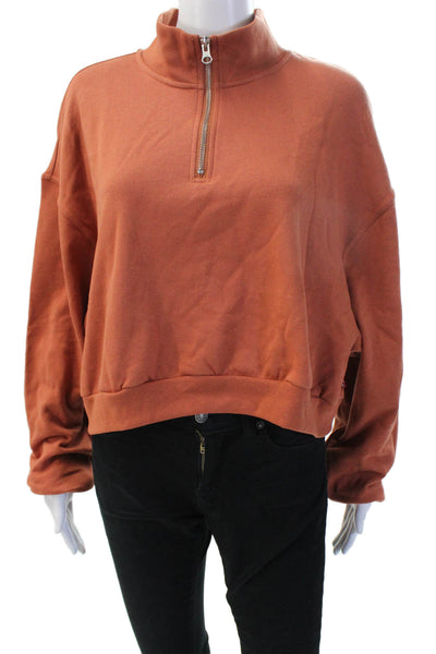 Levis Womens Pullover Sweatshirt Brown Mock Neck Zip Long Sleeve Size XL