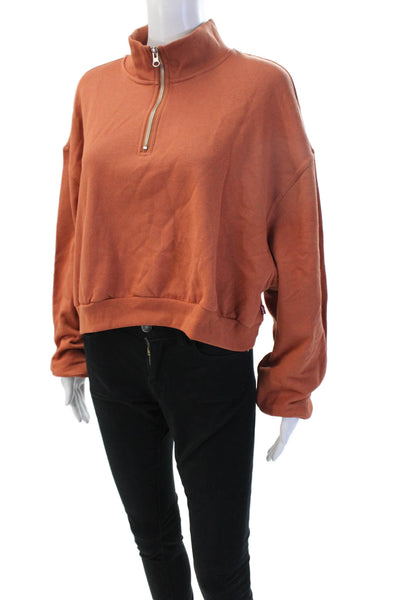 Levis Womens Pullover Sweatshirt Brown Mock Neck Zip Long Sleeve Size XL