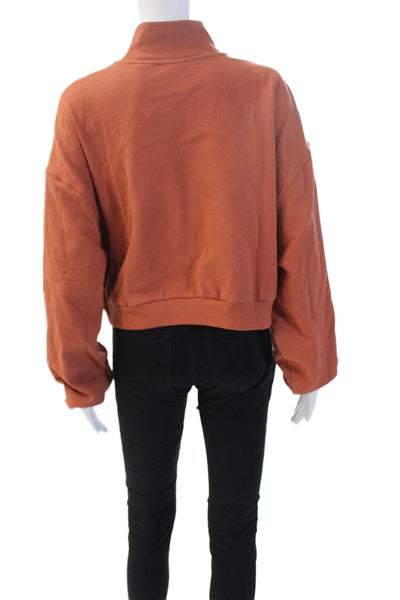 Levis Womens Pullover Sweatshirt Brown Mock Neck Zip Long Sleeve Size XL