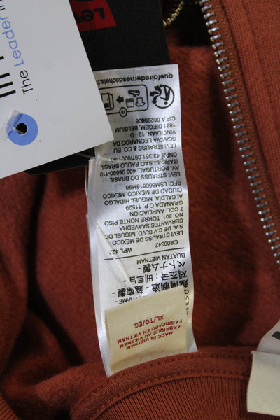 Levis Womens Pullover Sweatshirt Brown Mock Neck Zip Long Sleeve Size XL