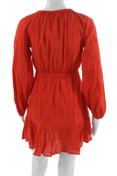 L Space Womens Red Cotton V Neck Long Sleeve Mini Sundress Size XS