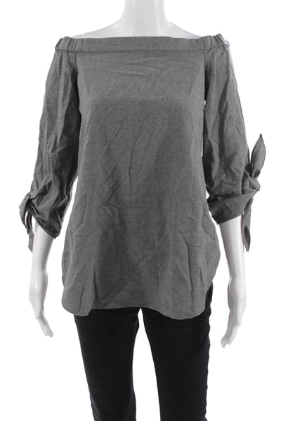 Tibi Womens Blouse Gray Virgin Wool Blend 3/4 Sleeve Designer Size 6