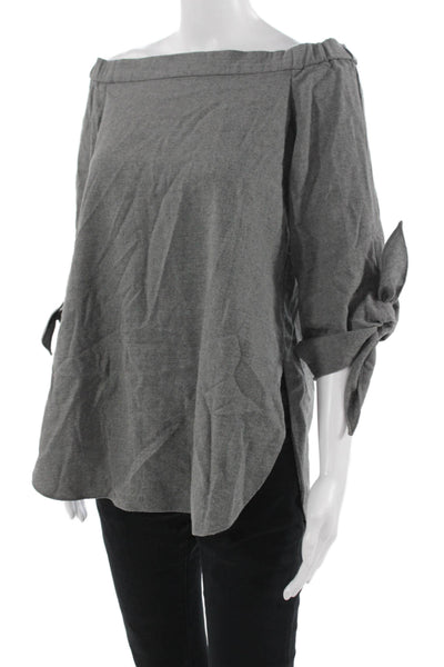 Tibi Womens Blouse Gray Virgin Wool Blend 3/4 Sleeve Designer Size 6