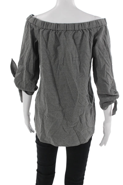 Tibi Womens Blouse Gray Virgin Wool Blend 3/4 Sleeve Designer Size 6