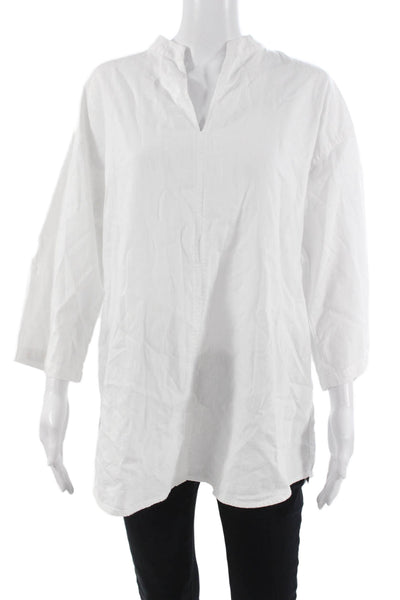 Eileen Fisher Womens Tunic Blouse White Organic Cotton 3/4 Sleeve Size S Petite