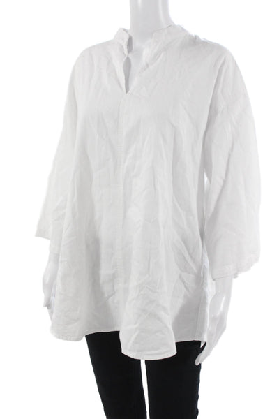 Eileen Fisher Womens Tunic Blouse White Organic Cotton 3/4 Sleeve Size S Petite