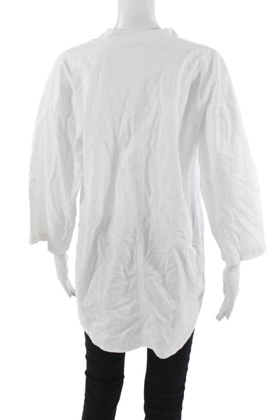 Eileen Fisher Womens Tunic Blouse White Organic Cotton 3/4 Sleeve Size S Petite