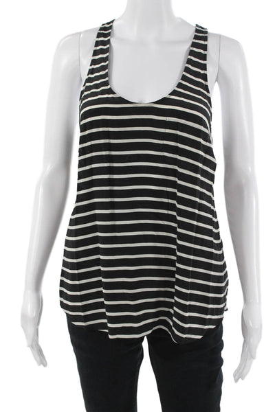 Joie Womens Basic Striped Silk Sleeveless Tank Black Round Neck Size S