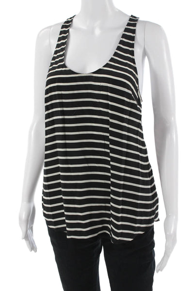 Joie Womens Basic Striped Silk Sleeveless Tank Black Round Neck Size S