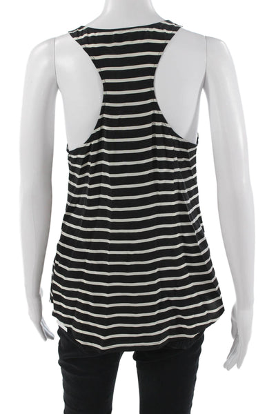 Joie Womens Basic Striped Silk Sleeveless Tank Black Round Neck Size S