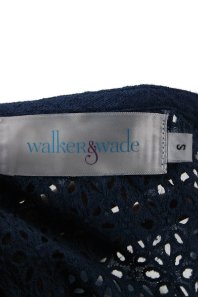 Walker & Wade Women Kimono Blouse Dark Blue Cotton VNeck Long Sleeve Tie Size S