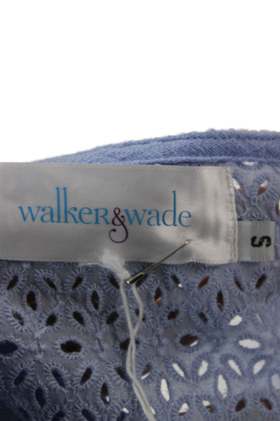 Walker & Wade Women Light Blue Cotton V-Neck Tie Long Sleeve Blouse Size S