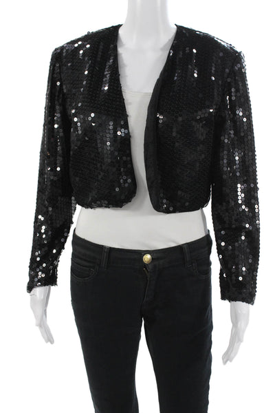 Nicole Miller Womens Black 80s Polyester Blend Jacket Long Sleeve Size 6