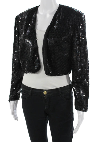 Nicole Miller Womens Black 80s Polyester Blend Jacket Long Sleeve Size 6