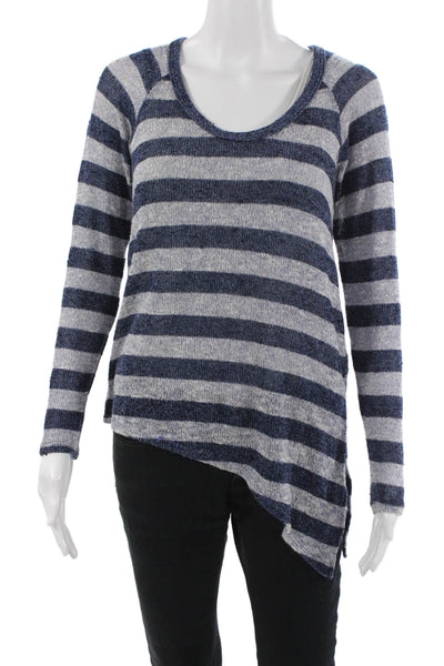 Aqua Unisex Pullover Striped Dark Blue Round Neck Long Sleeve Sweater Size XS
