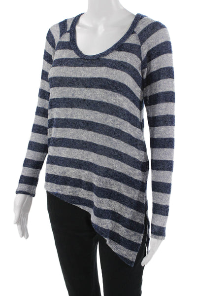 Aqua Unisex Pullover Striped Dark Blue Round Neck Long Sleeve Sweater Size XS