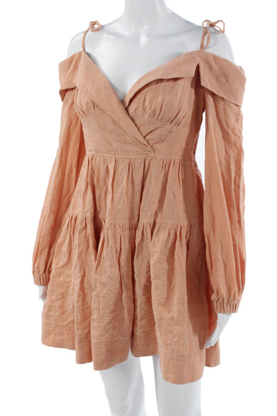 Jonathan Simkhai Women Fit & Flare Mini Dress Tan Long Sleeve Size S