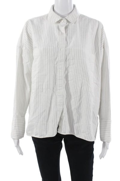 Everlane Unisex Striped Button-Down Top White Long Sleeve Size M