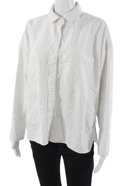 Everlane Unisex Striped Button-Down Top White Long Sleeve Size M