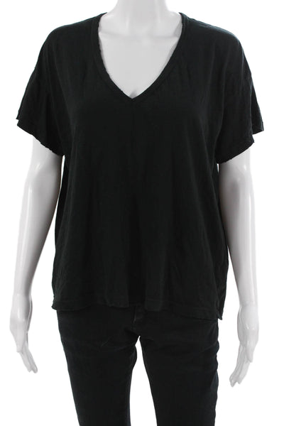 Wildfox Womens Black V-Neck Short Sleeve Basic T-Shirt 100% Cotton Size L
