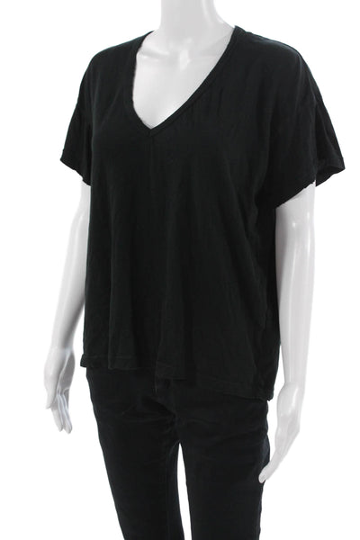 Wildfox Womens Black V-Neck Short Sleeve Basic T-Shirt 100% Cotton Size L
