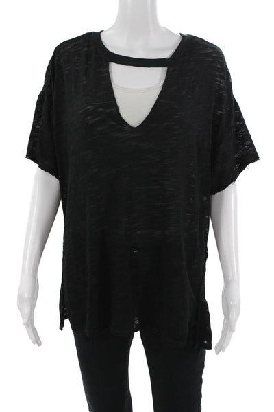 We The Free Women Black Short Sleeve T-Shirt Grunge Size XS