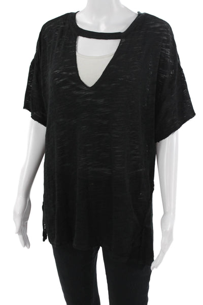 We The Free Women Black Short Sleeve T-Shirt Grunge Size XS