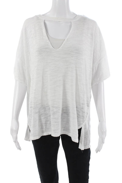 We The Free Womens Boho Tunic V-Neck White Short Sleeve T-Shirt Size M