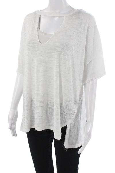 We The Free Womens Boho Tunic V-Neck White Short Sleeve T-Shirt Size M