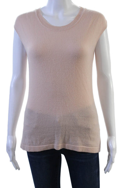 Escada Womens Basic Sleeveless Crew Neck Wool Cashmere T Shirt Beige Size M