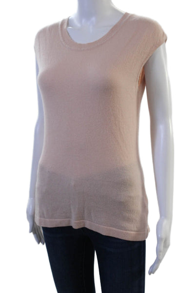 Escada Womens Basic Sleeveless Crew Neck Wool Cashmere T Shirt Beige Size M