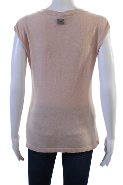 Escada Womens Basic Sleeveless Crew Neck Wool Cashmere T Shirt Beige Size M