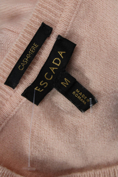 Escada Womens Basic Sleeveless Crew Neck Wool Cashmere T Shirt Beige Size M