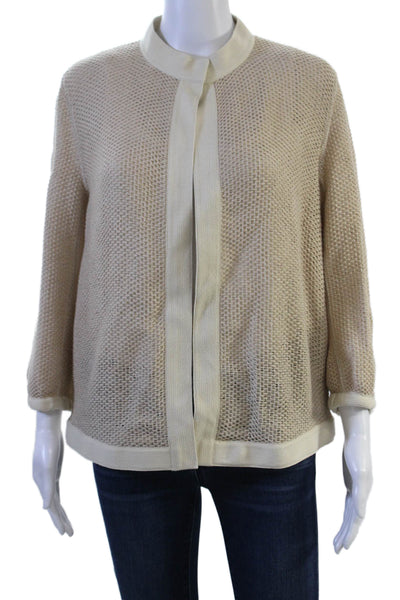 Akris Unisex Beige Mock Neck 3/4 Sleeve Designer Sweater Size 10