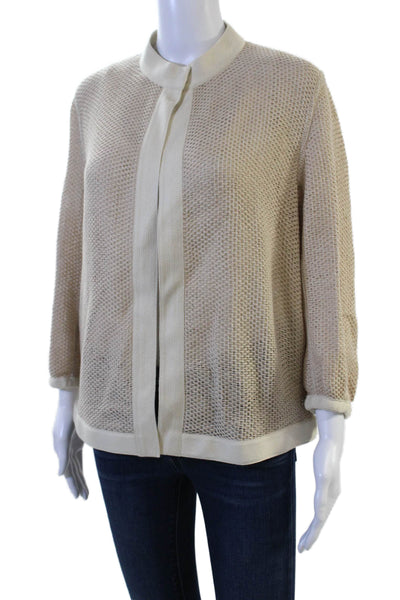 Akris Unisex Beige Mock Neck 3/4 Sleeve Designer Sweater Size 10
