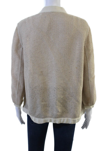 Akris Unisex Beige Mock Neck 3/4 Sleeve Designer Sweater Size 10