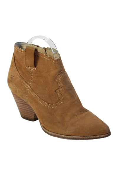 Frye Womens Leather Reina Western Zippered Ankle Boots Brown Size 6.5